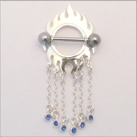 Brustwarzenpiercing Flammen mit Anh�ngern
